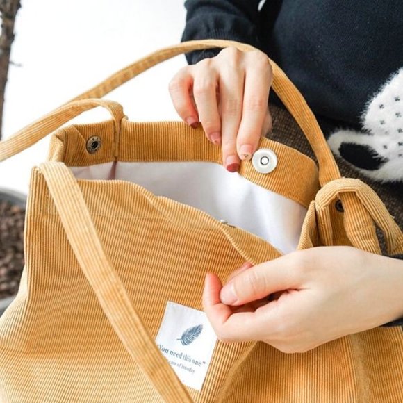 Corduroy Tan Brown Tote Bag - Picture 3 of 3
